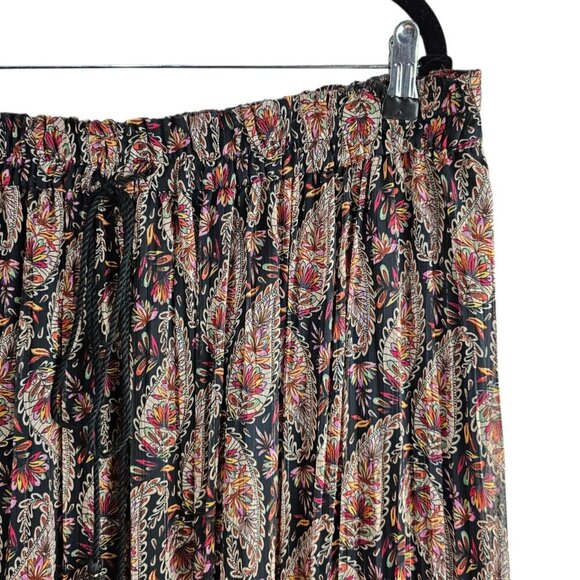 ZARA New Paisley Floral Print Metallic Boho Tiered Full Black Midi Skirt - Picture 4 of 13